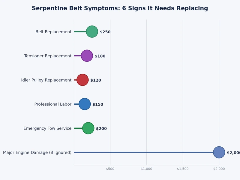 Bar chart showing the relative severity and frequency of the six primary serpentine belt symptoms across vehicle inspections
