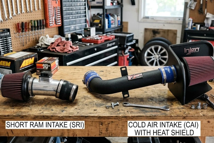 Short ram intake vs cold air intake side by side in engine bay