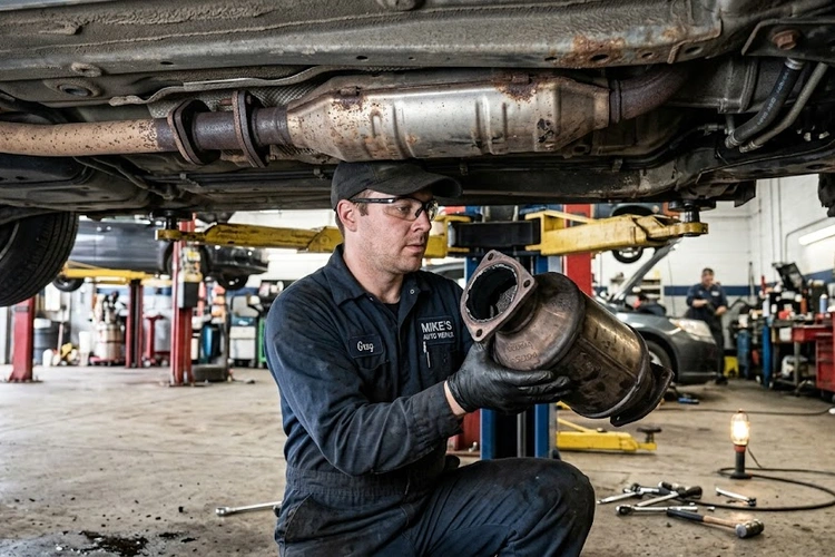Exhaust pipe emitting thick smoke as one of the visible signs of bad catalytic converter failure