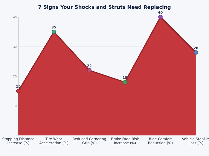 bar chart showing frequency of signs of bad shocks and struts reported in vehicles over 50000 miles