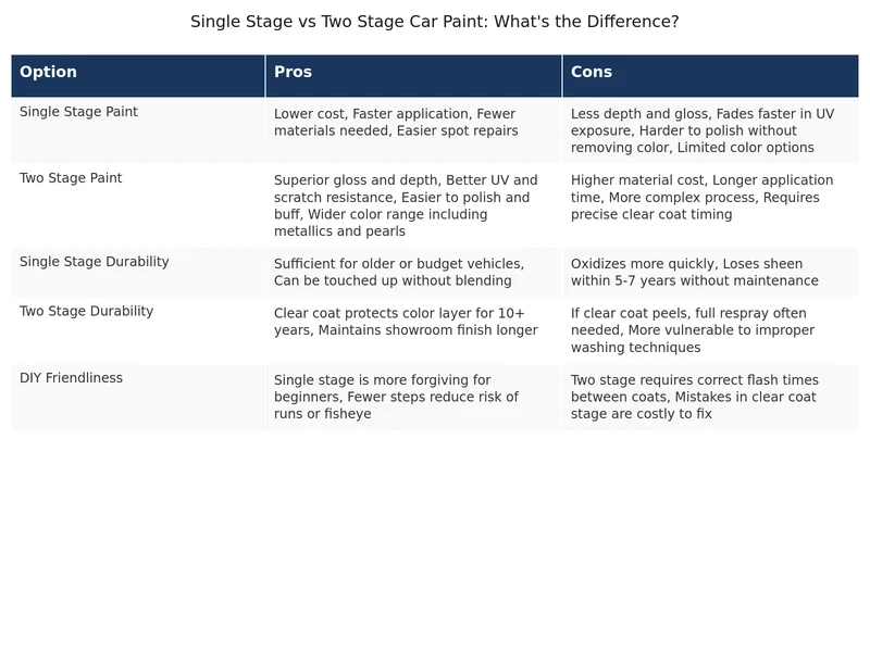 comparison of single stage vs two stage paint finish appearance on vehicle panels