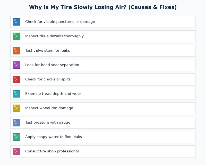 step-by-step checklist for diagnosing and repairing a tire slowly losing air