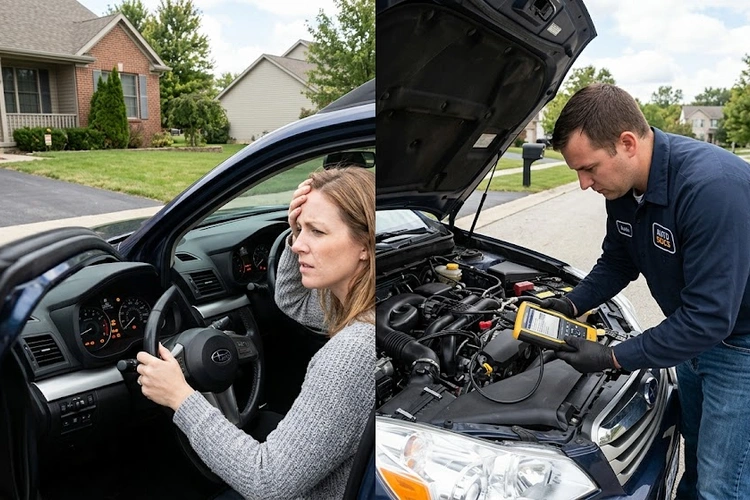 Close-up of a steering column assembly showing the intermediate shaft, U-joint, and upper bearing components associated with steering column making noise