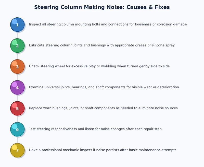 Diagnostic process diagram for identifying steering column making noise by component location and sound type