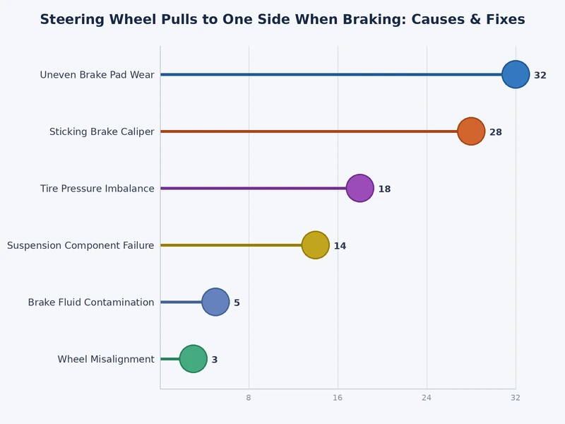 Bar chart showing frequency of causes for steering wheel pulling when braking