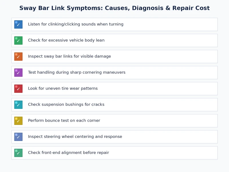 Checklist of sway bar link inspection steps and warning symptoms for vehicle owners to monitor