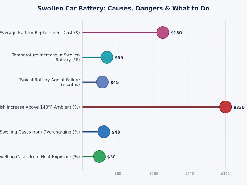 Bar chart showing leading causes of swollen car battery by reported frequency