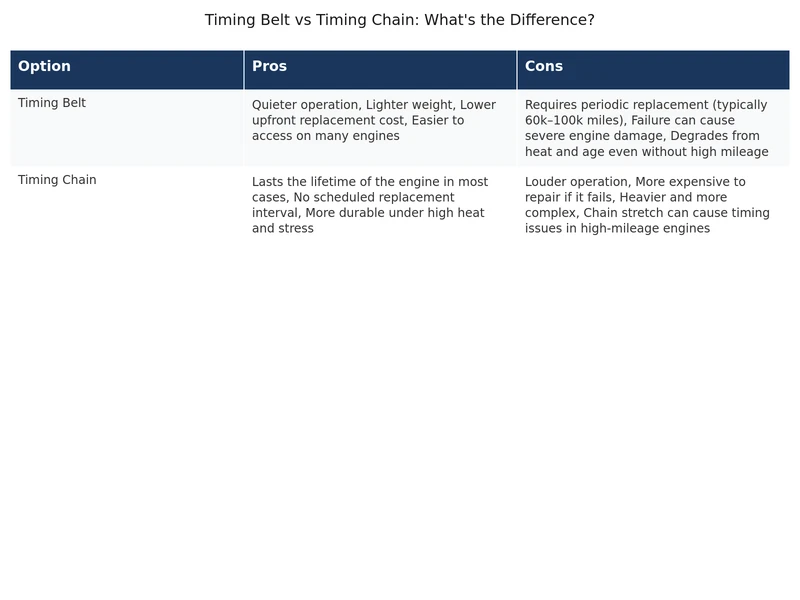 timing belt vs timing chain comparison diagram showing key differences