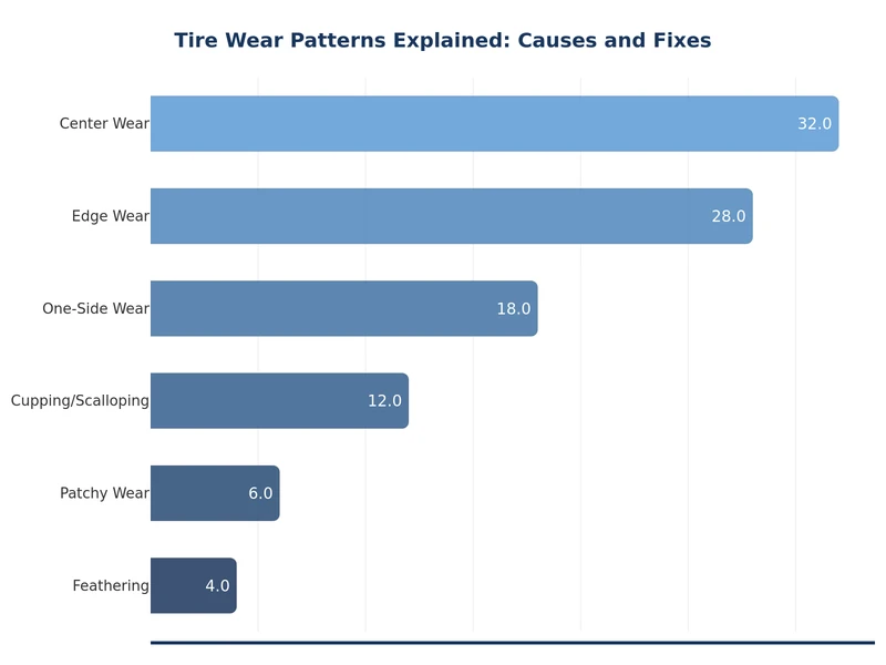 Chart comparing tire wear pattern types and their primary causes