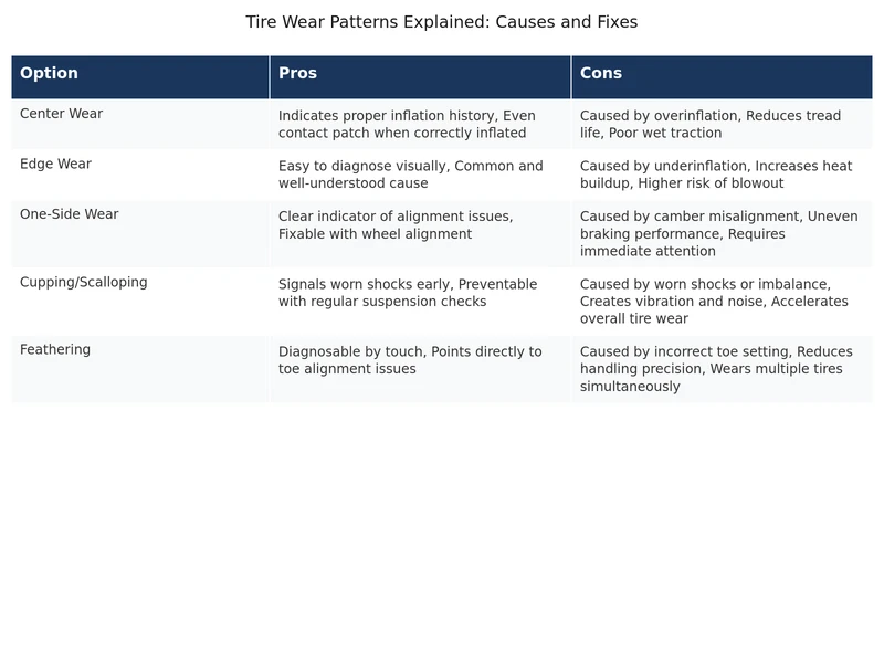 Side-by-side comparison of tire wear patterns meaning for each type