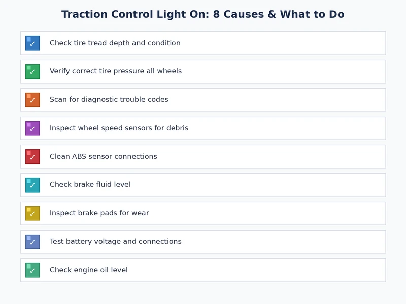 Traction control light on diagnostic checklist covering all 8 causes from sensor to PCM