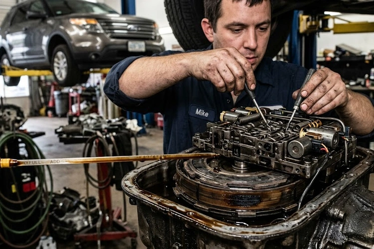 Automatic transmission internal components illustrating the clutch packs and bands related to transmission slipping symptoms