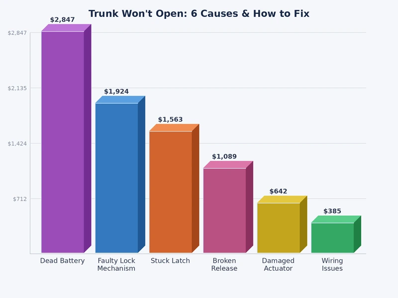 bar chart comparing DIY and professional trunk repair costs across six common trunk failure types