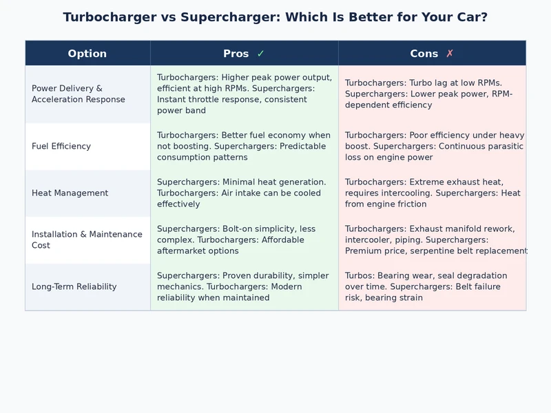 turbocharger vs supercharger side by side pros and cons comparison graphic
