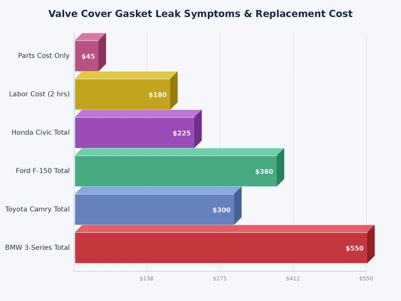 chart showing valve cover gasket replacement cost ranges by vehicle type