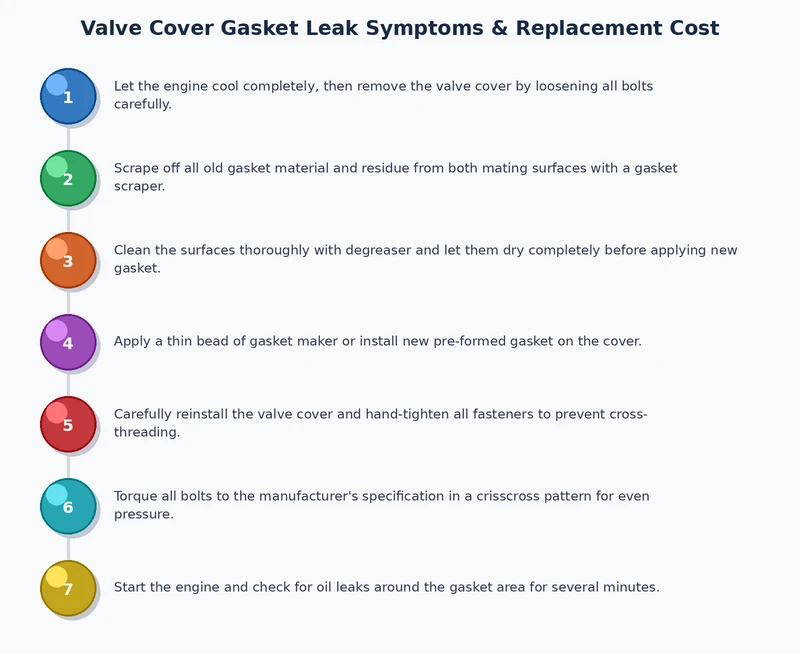 step-by-step process diagram for valve cover gasket inspection and replacement