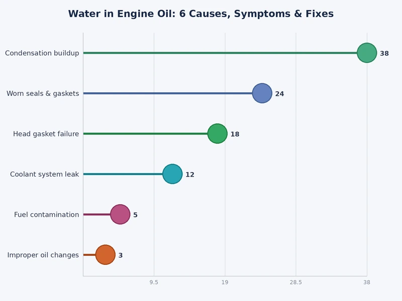 Chart comparing severity and repair cost for 6 causes of water in engine oil