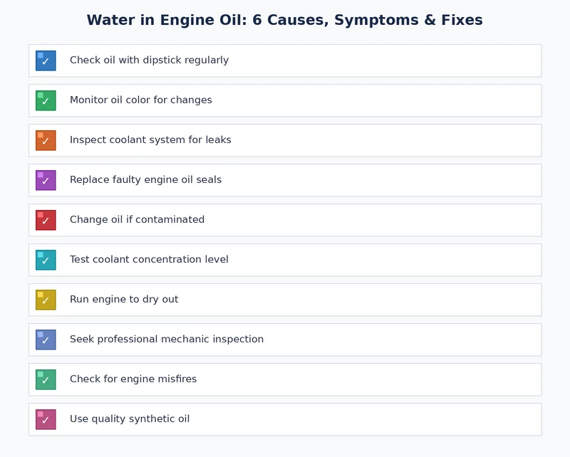 Diagnostic and repair checklist for water in engine oil step by step