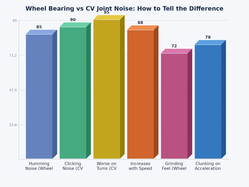Chart comparing wheel bearing noise vs CV joint noise symptoms across different driving conditions