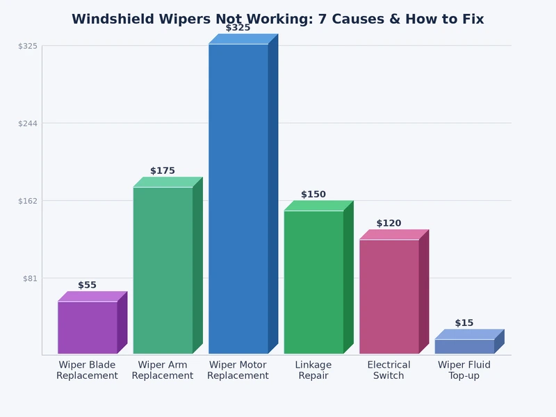 Bar chart showing frequency of windshield wiper failure causes by component