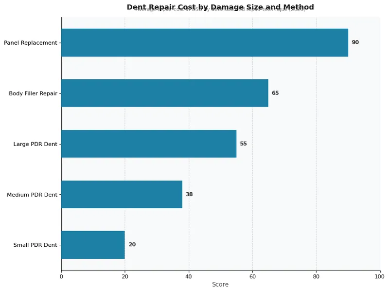 Dent Repair Cost by Damage Size and Method